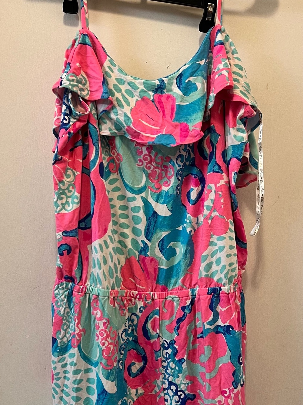 Lilly Pulitzer Pink & Turquoise Floral Off-Shoulder Casual Dress